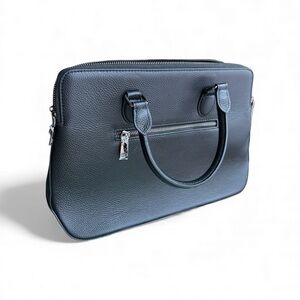 Heshe Black Genuine Leather Pebbled Purse Shoulder Bag Classic Sleek Modern